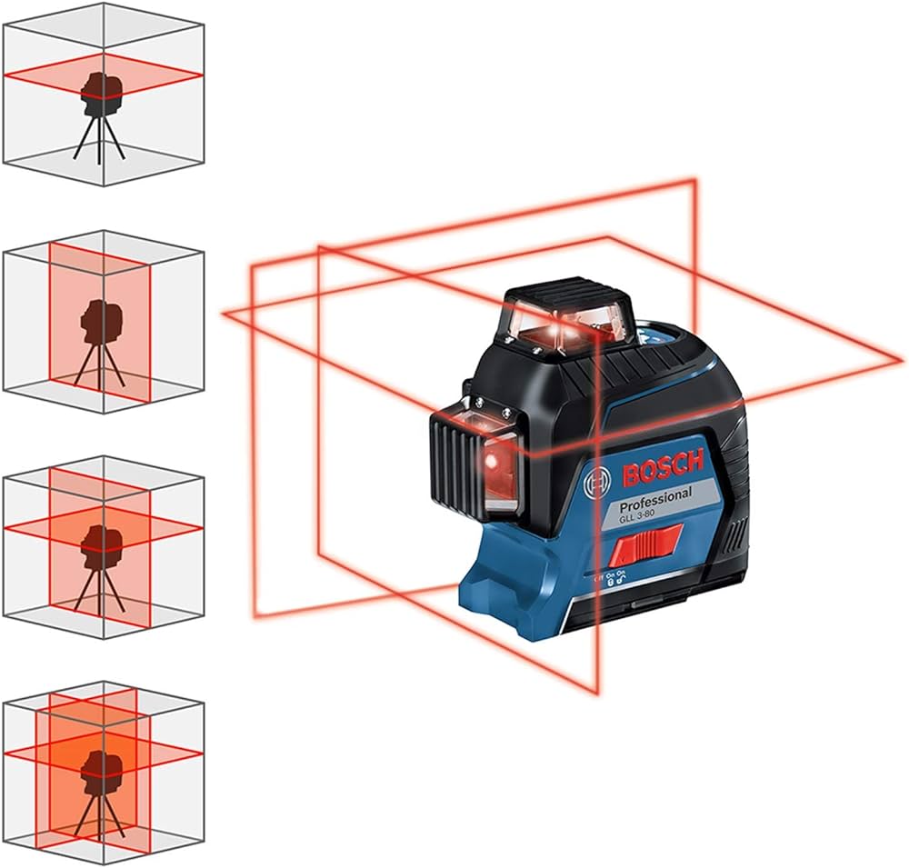Bosch GLL 3-80 Professional Line Laser with Self Levelling 30m Range 120m Range with receiver, IP 54 (Blue)